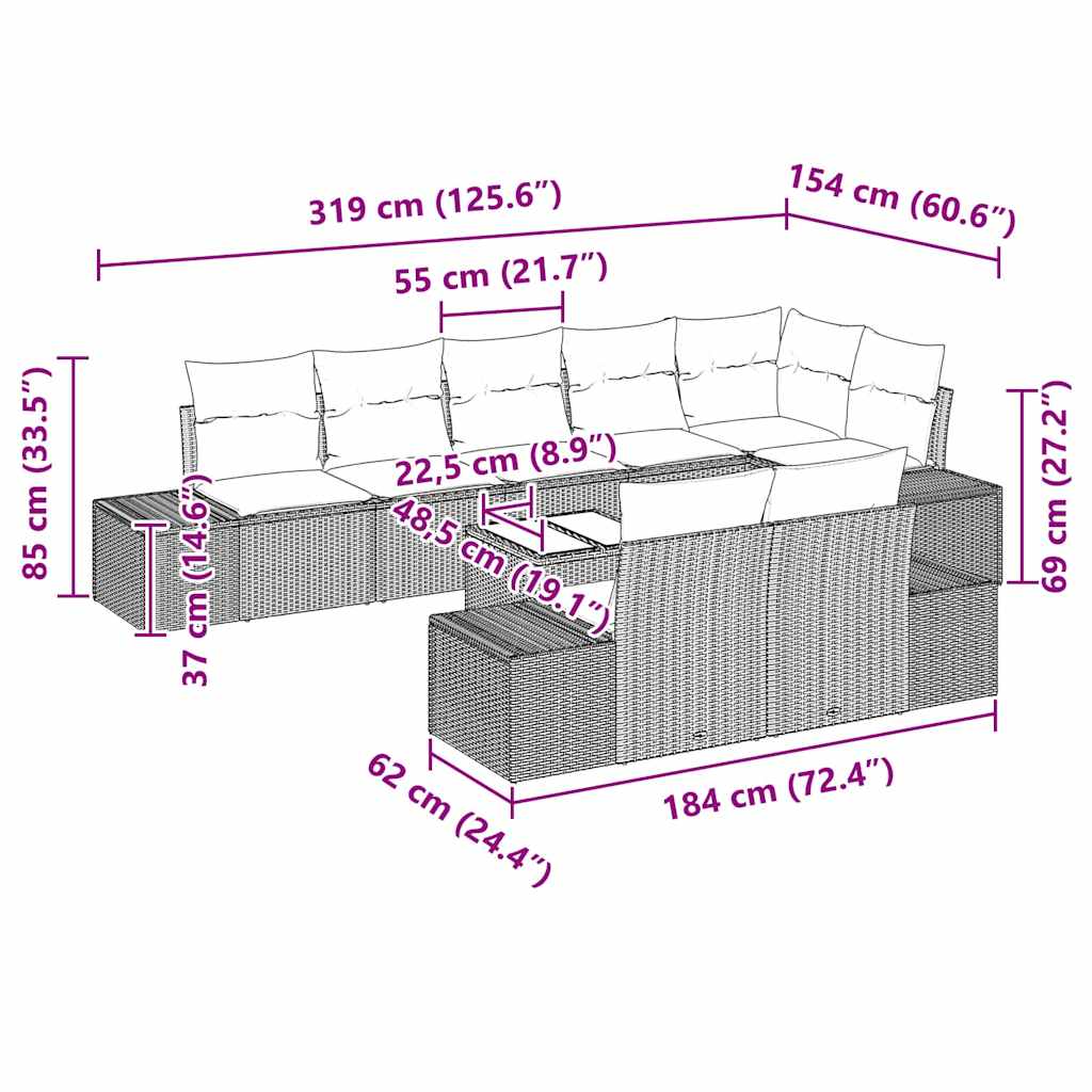 Gartensofa-set mit Kissen 9 pcs Beige und Creme Poly-Rattan
