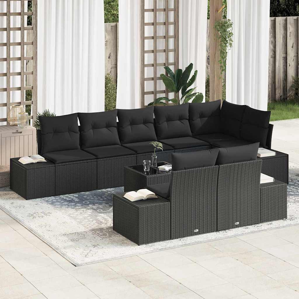 Gartensofa-set mit Kissen 9 pcs Schwarz Poly-Rattan