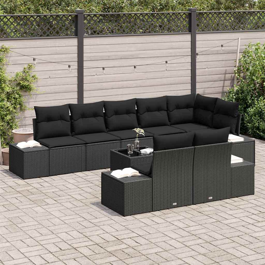 Gartensofa-set mit Kissen 9 pcs Schwarz Poly-Rattan