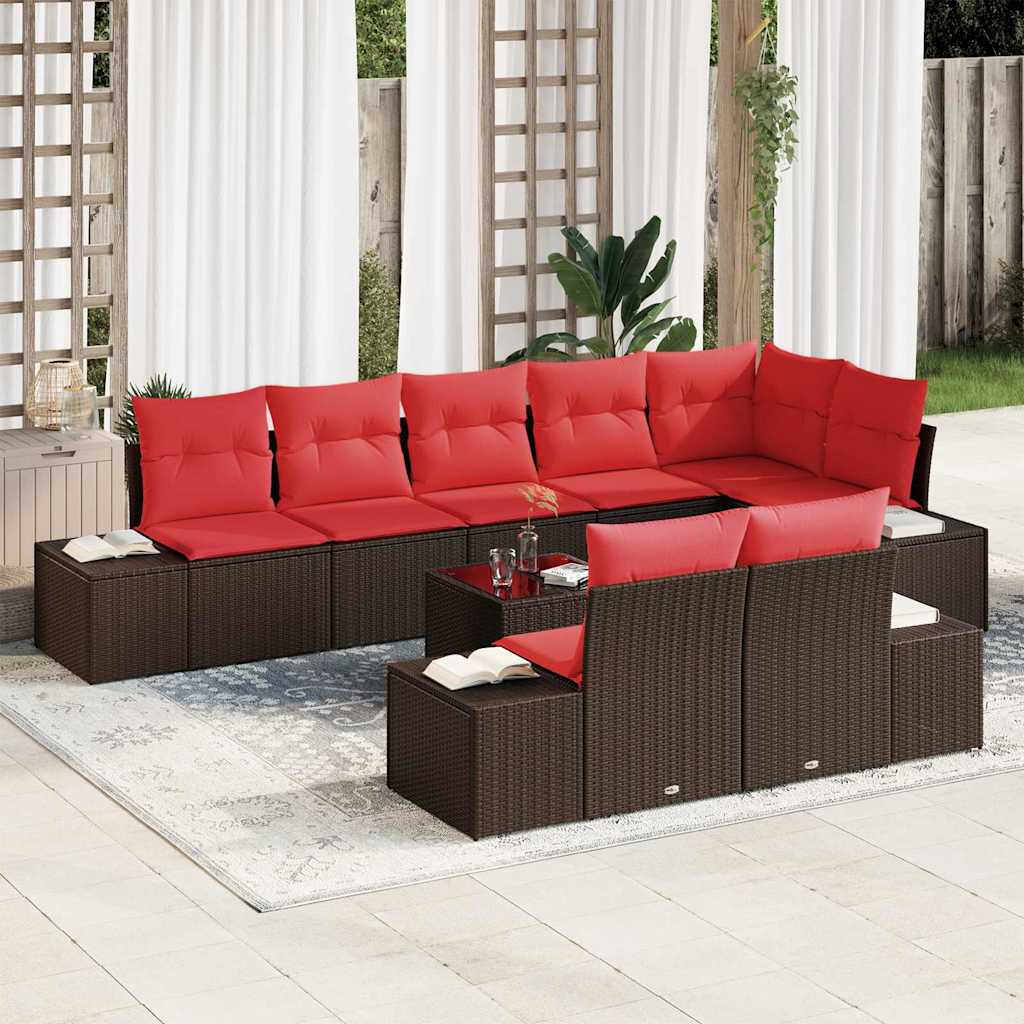 Gartensofa-set mit Kissen 9 pcs Braun Poly-Rattan