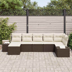 Gartensofa-set mit Kissen 7 pcs Braun Poly-Rattan