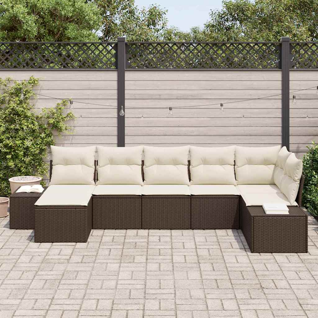 Gartensofa-set mit Kissen 7 pcs Braun Poly-Rattan