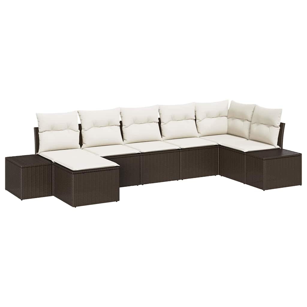 Gartensofa-set mit Kissen 7 pcs Braun Poly-Rattan