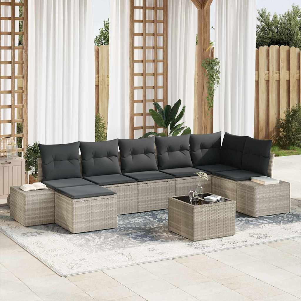 Gartensofa-set mit Kissen 8 pcs Hellgrau Poly-Rattan