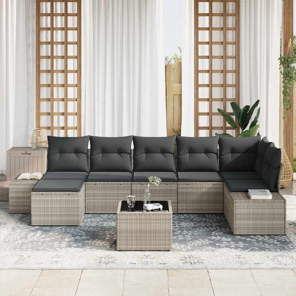 Gartensofa-set mit Kissen 8 pcs Hellgrau Poly-Rattan