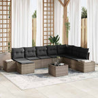 Gartensofa-set mit Kissen 9 pcs Hellgrau Poly-Rattan