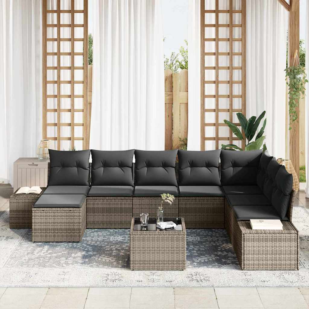 Gartensofa-set mit Kissen 9 pcs Hellgrau Poly-Rattan