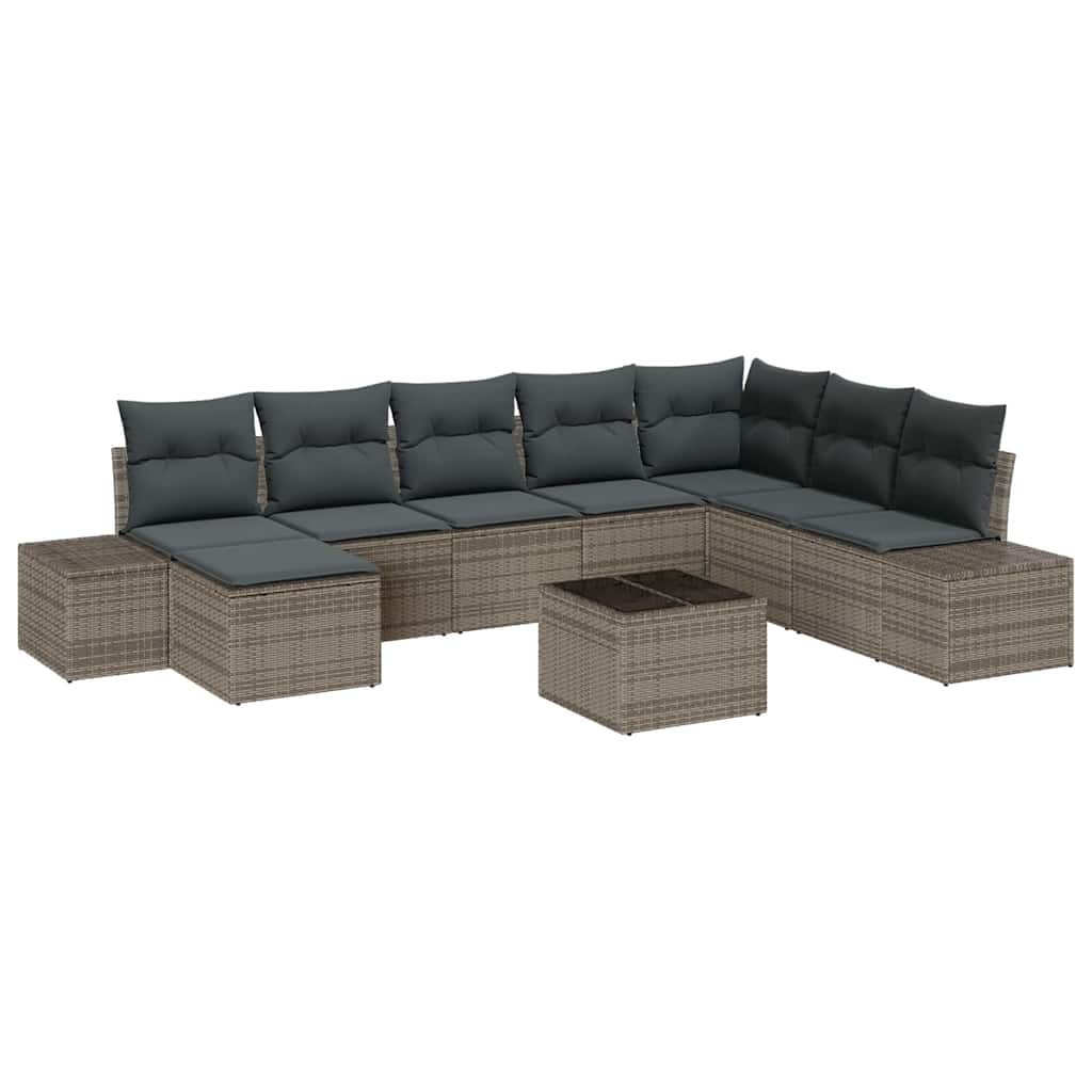 Gartensofa-set mit Kissen 9 pcs Hellgrau Poly-Rattan
