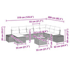 Gartensofa-set mit Kissen 9 pcs Hellgrau Poly-Rattan