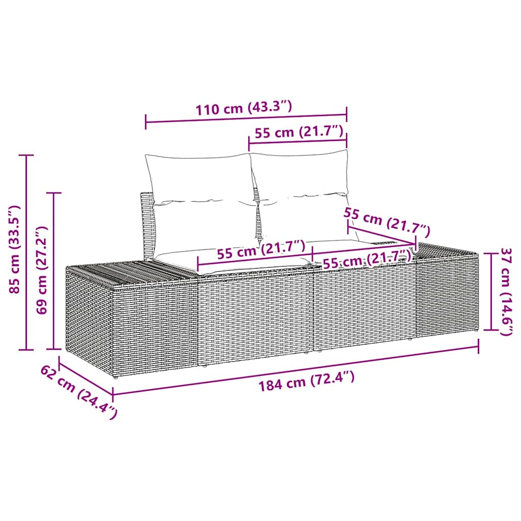 Gartensofa-set mit Kissen 9 pcs Hellgrau Poly-Rattan