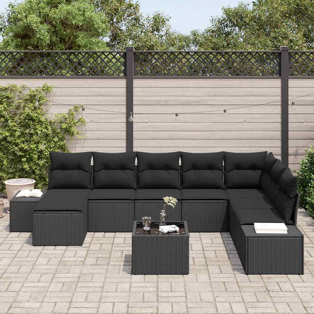 Gartensofa-set mit Kissen 9 pcs Poly-Rattan