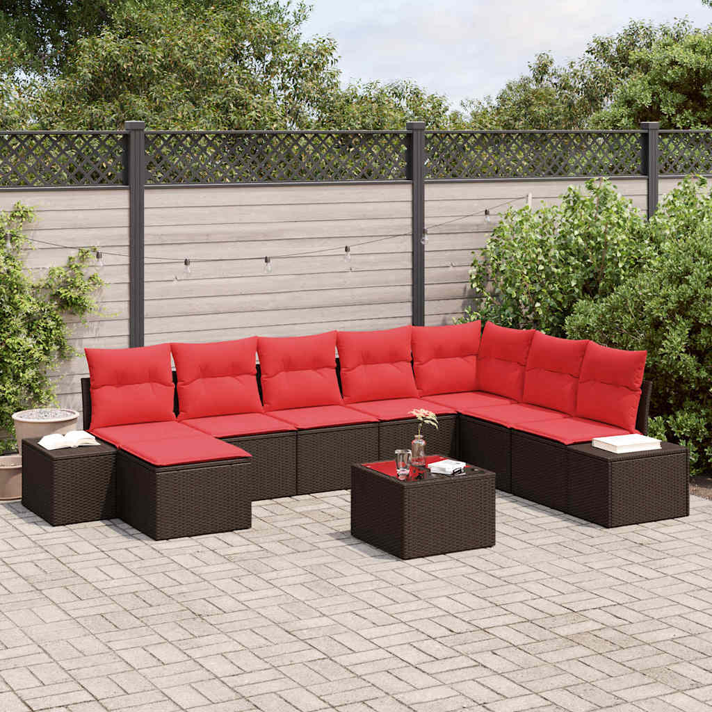 Gartensofa-set mit Kissen 9 pcs Braun Poly-Rattan