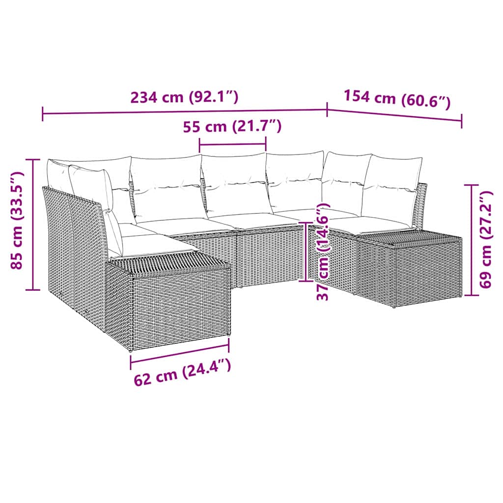 Gartensofa-set mit Kissen 6 pcs Beige Poly-Rattan