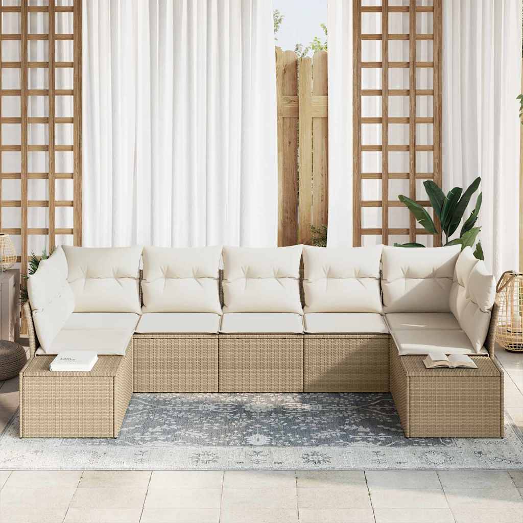 Gartensofa-set mit Kissen 7 pcs Beige Poly-Rattan