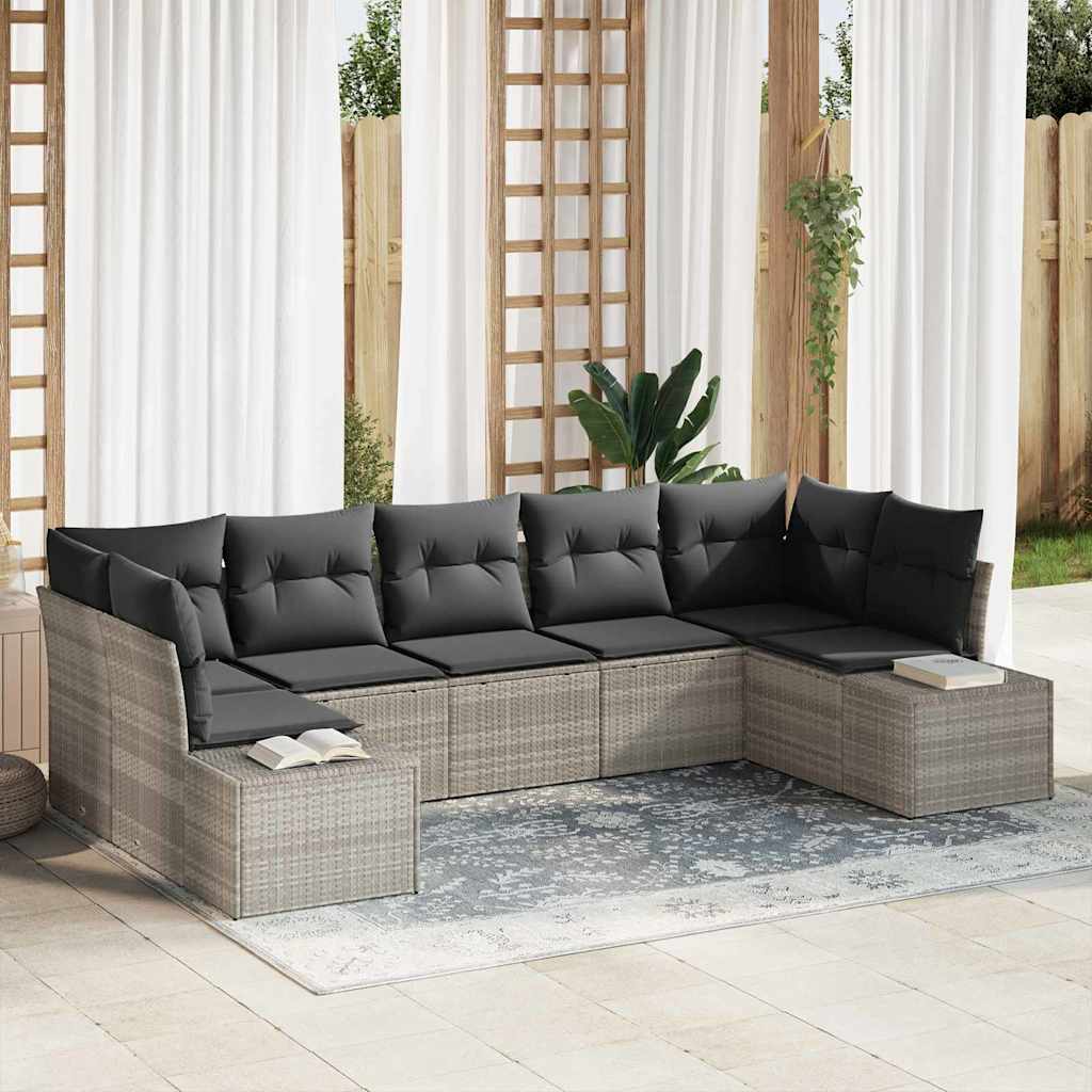 Gartensofa-set mit Kissen 7 pcs Hellgrau Poly-Rattan