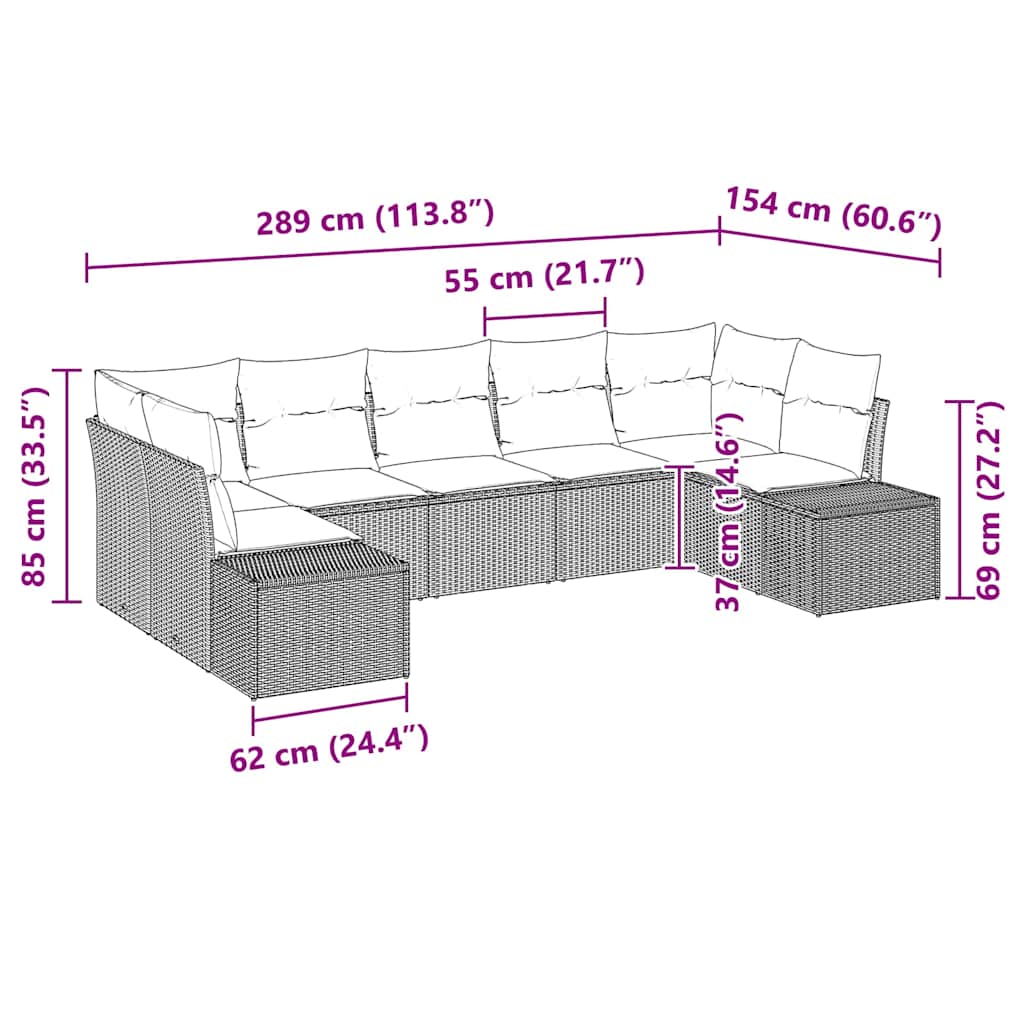 Gartensofa-set mit Kissen 7 pcs Hellgrau Poly-Rattan