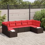Gartensofa-set mit Kissen 7 pcs Braun Poly-Rattan