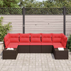 Gartensofa-set mit Kissen 7 pcs Braun Poly-Rattan