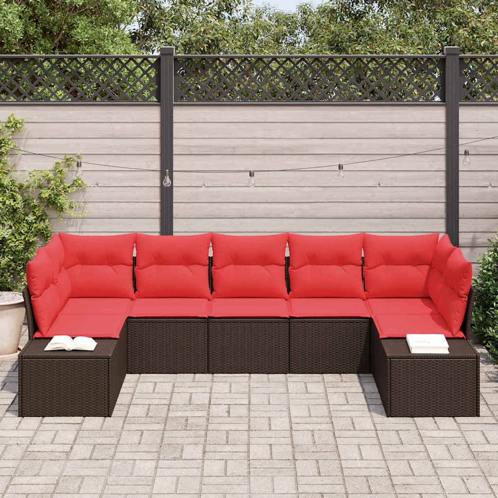 Gartensofa-set mit Kissen 7 pcs Braun Poly-Rattan
