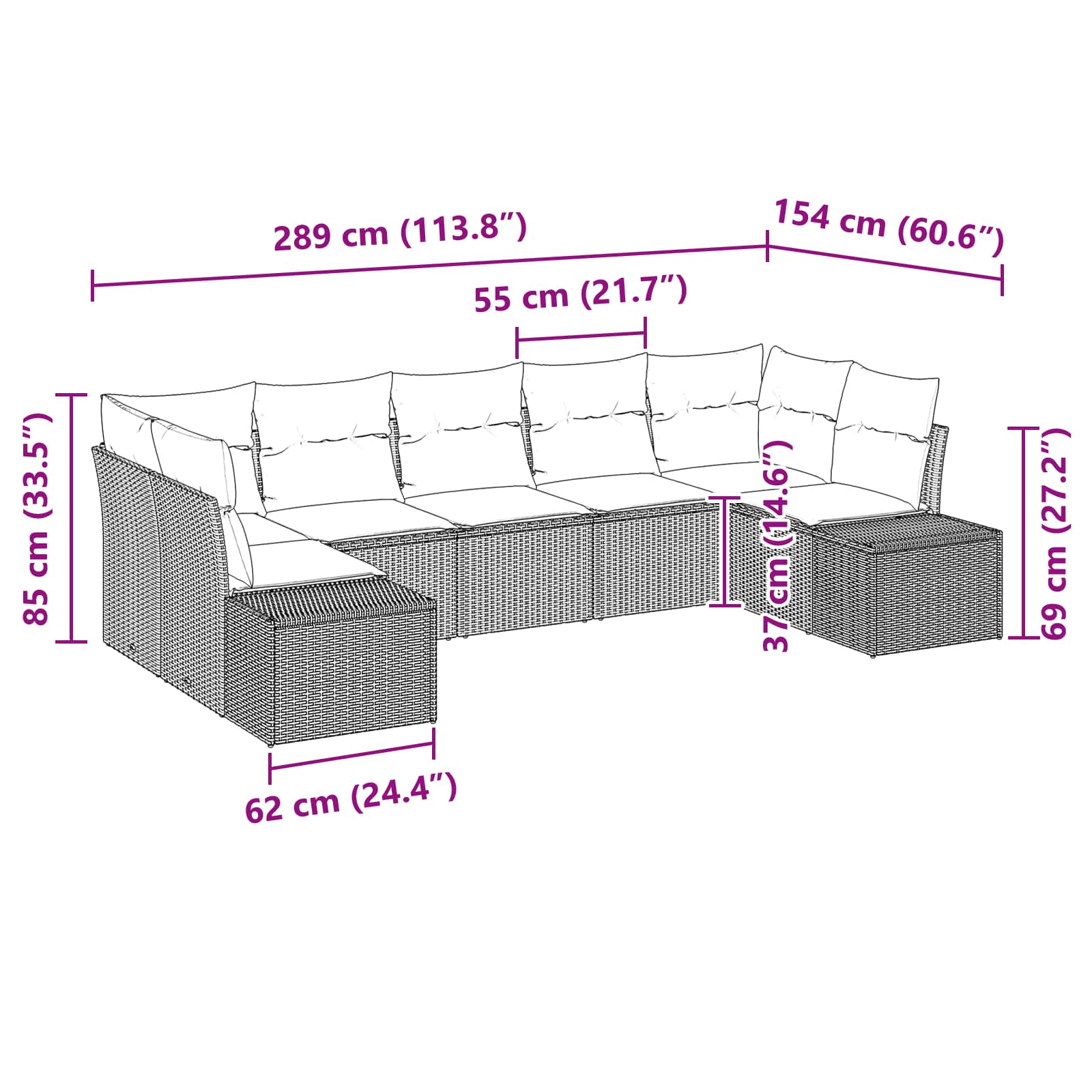 Gartensofa-set mit Kissen 7 pcs Braun Poly-Rattan