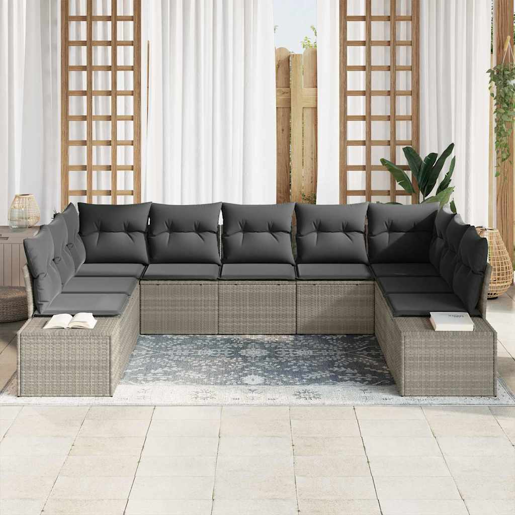 Gartensofa-set mit Kissen 9 pcs Hellgrau Poly-Rattan