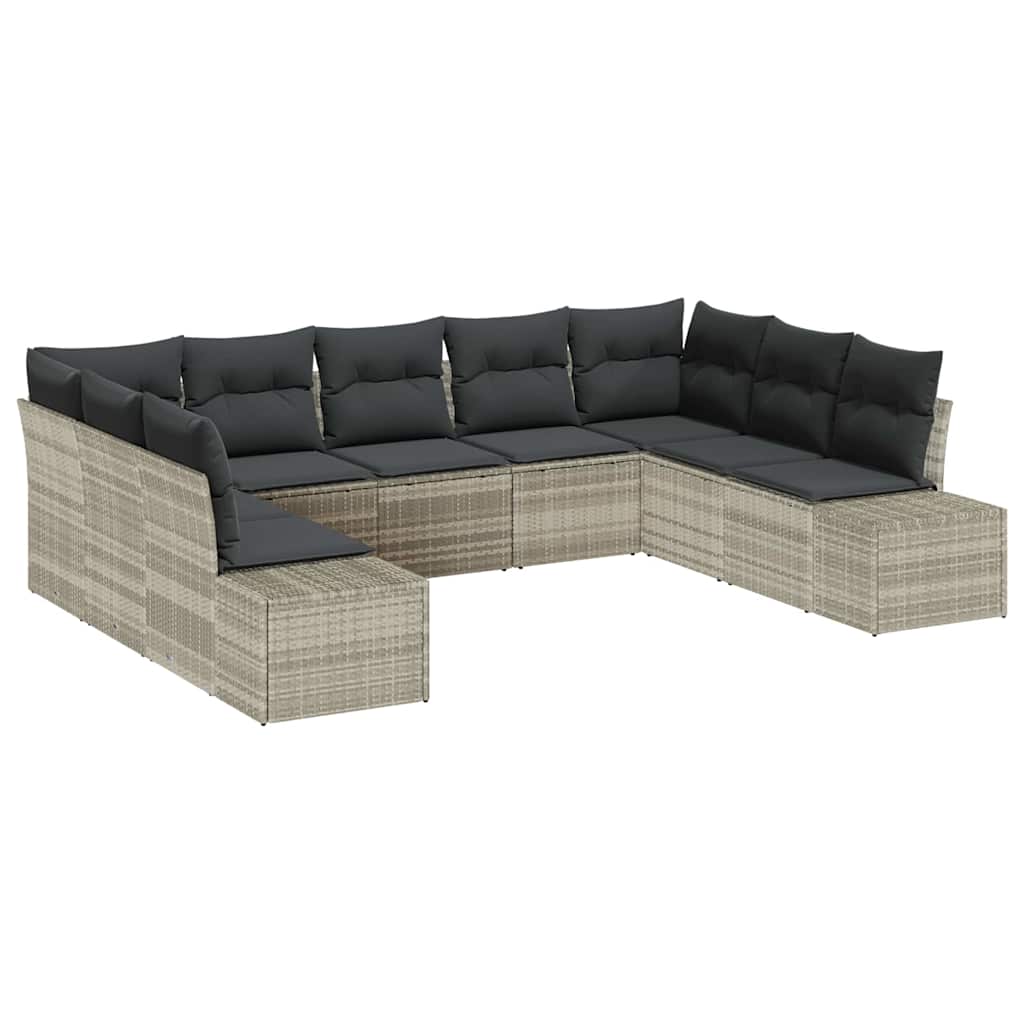 Gartensofa-set mit Kissen 9 pcs Hellgrau Poly-Rattan