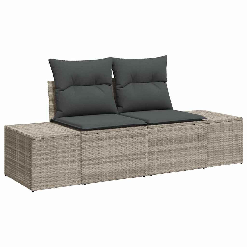 Gartensofa-set mit Kissen 9 pcs Hellgrau Poly-Rattan