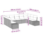 Gartensofa-set mit Kissen 9 pcs Hellgrau Poly-Rattan