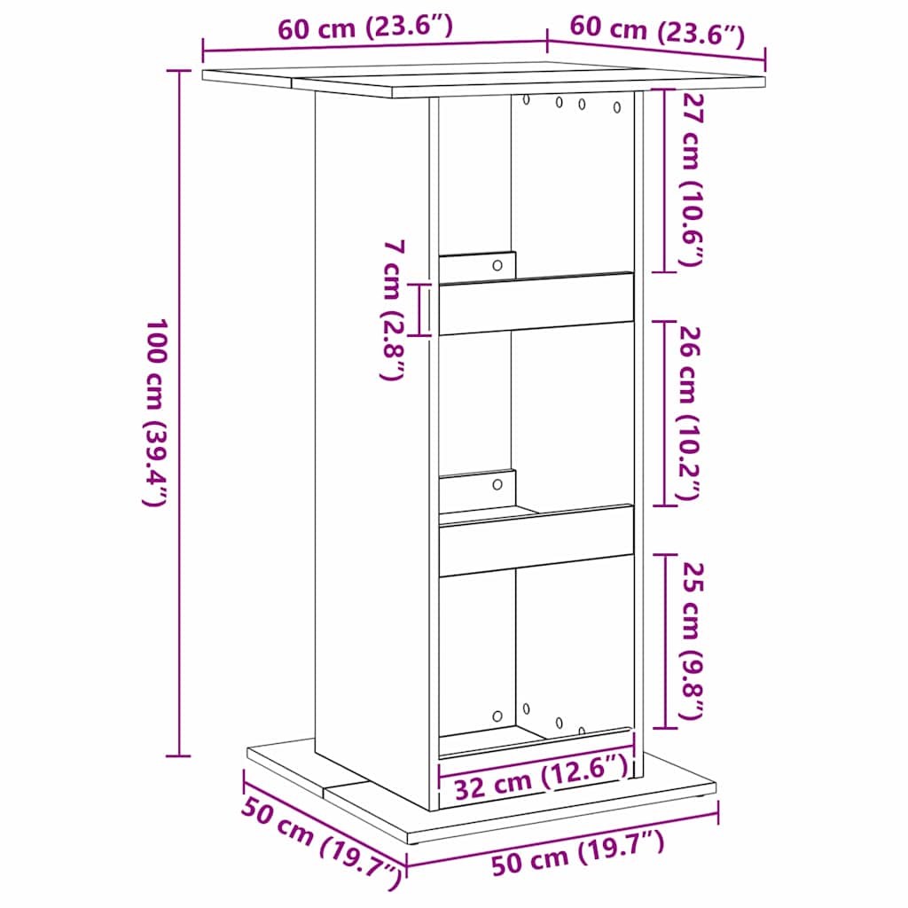 Bartisch Schwarz Eichen-Optik 60 x 60 x 100 cm Holzwerkstoff