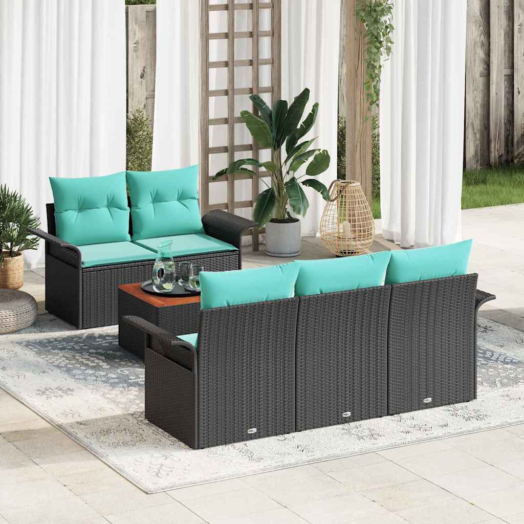 Gartensofa-set mit Kissen 6 pcs Schwarz Poly-Rattan