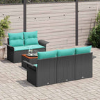 Gartensofa-set mit Kissen 6 pcs Schwarz Poly-Rattan