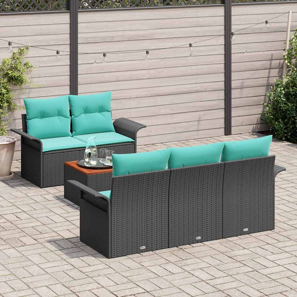 Gartensofa-set mit Kissen 6 pcs Schwarz Poly-Rattan