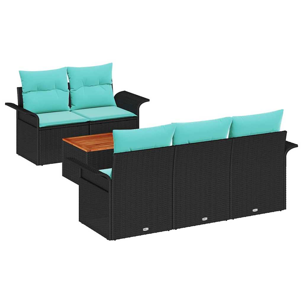 Gartensofa-set mit Kissen 6 pcs Schwarz Poly-Rattan