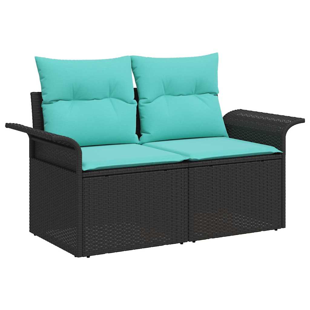 Gartensofa-set mit Kissen 6 pcs Schwarz Poly-Rattan