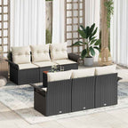 Gartensofa-set mit Kissen 7 pcs Schwarz Poly-Rattan