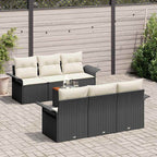 Gartensofa-set mit Kissen 7 pcs Schwarz Poly-Rattan