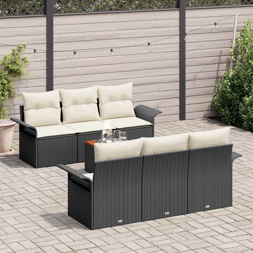 Gartensofa-set mit Kissen 7 pcs Schwarz Poly-Rattan