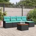 Gartensofa-set mit Kissen 6 pcs Schwarz Poly-Rattan
