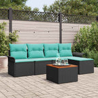 Gartensofa-set mit Kissen 6 pcs Schwarz Poly-Rattan