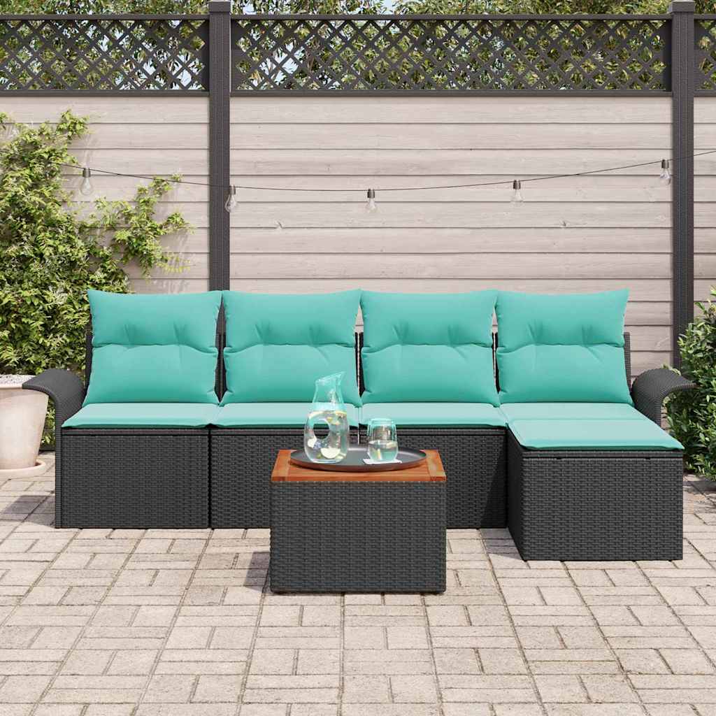 Gartensofa-set mit Kissen 6 pcs Schwarz Poly-Rattan