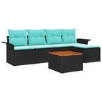 Gartensofa-set mit Kissen 6 pcs Schwarz Poly-Rattan