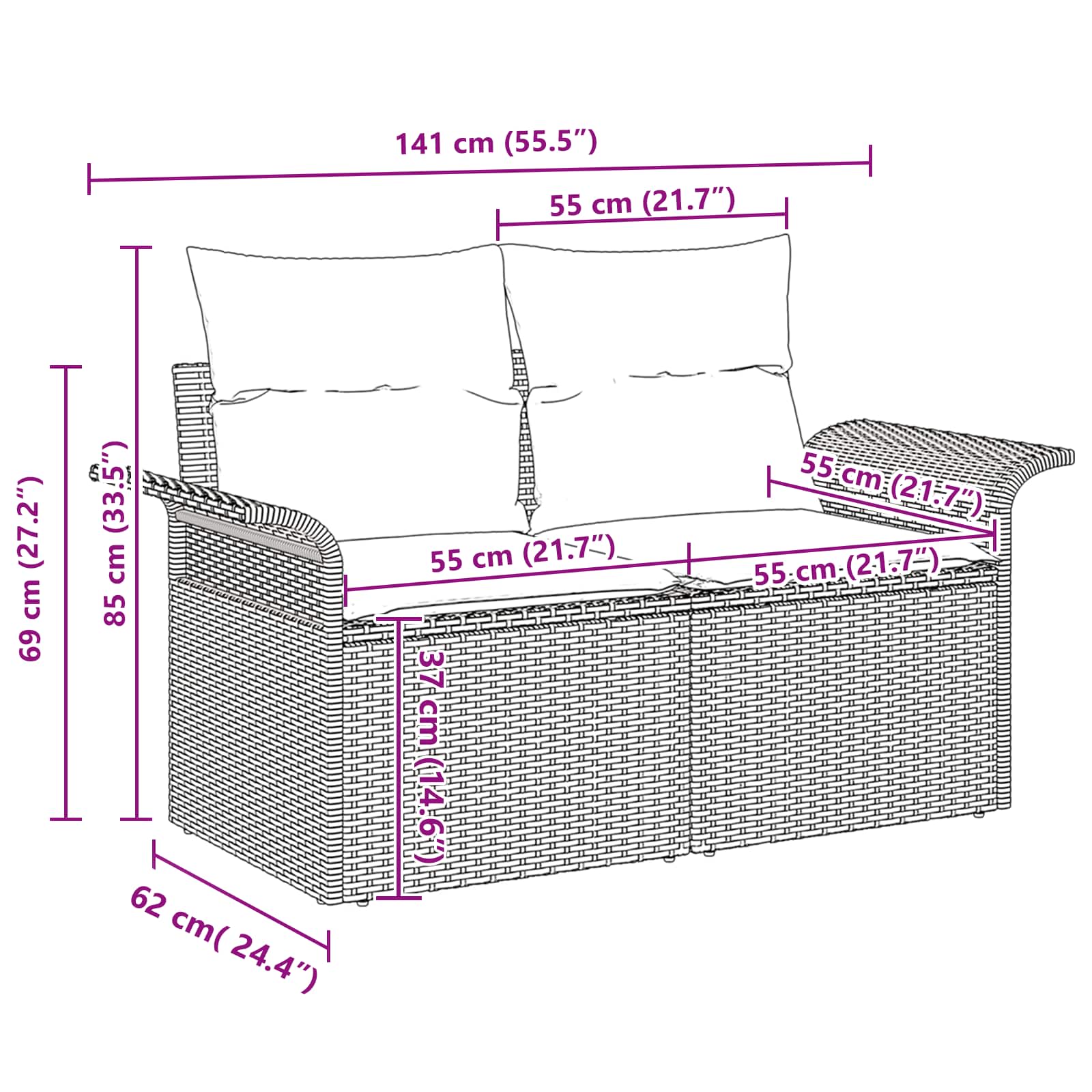 Gartensofa-set mit Kissen 6 pcs Schwarz Poly-Rattan