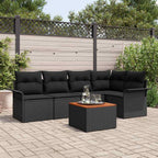 Gartensofa-set mit Kissen 6 pcs Schwarz Poly-Rattan