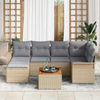 Gartensofa-set mit Kissen 7 pcs Beige Poly-Rattan