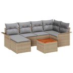 Gartensofa-set mit Kissen 7 pcs Beige Poly-Rattan