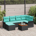 Gartensofa-set mit Kissen 7 pcs Schwarz Poly-Rattan