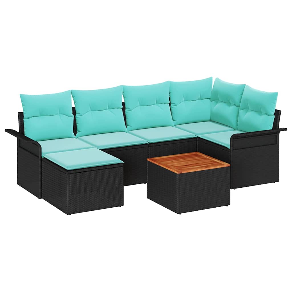 Gartensofa-set mit Kissen 7 pcs Schwarz Poly-Rattan
