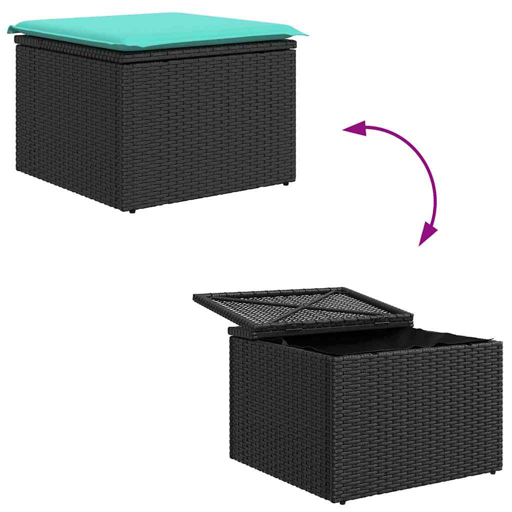 Gartensofa-set mit Kissen 7 pcs Schwarz Poly-Rattan