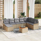 Gartensofa-set mit Kissen 9 pcs Beige Poly-Rattan