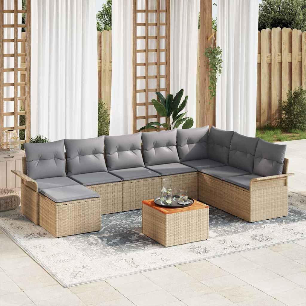 Gartensofa-set mit Kissen 9 pcs Beige Poly-Rattan